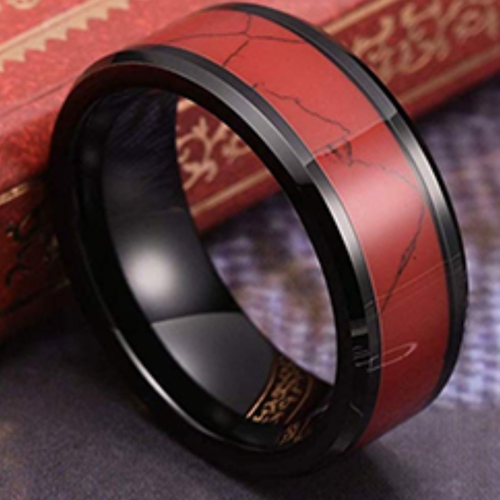 THREE KEYS JEWELRY Mens 8mm Black Tungsten Ring